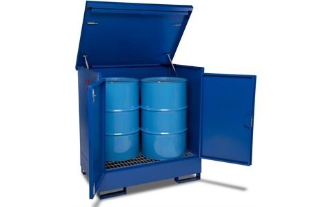 DrumBank - 2 Drum Enclosed Spill Pallet - Overall Size  H1350mm x W1350mm x D900mm