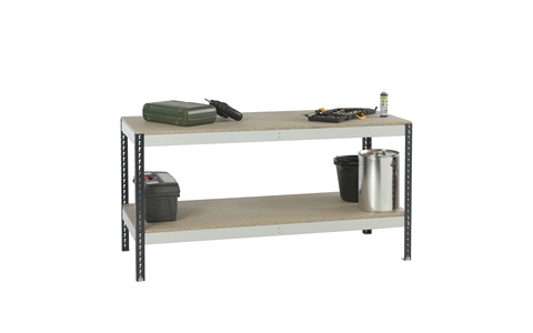 Stockrax Workbench with full lower shelf - H928mm x W1800mm x D750mm - Chipboard Deck - Dark Grey